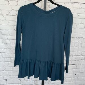 Altar'd State Blue Peplum Long Sleeve Button Back